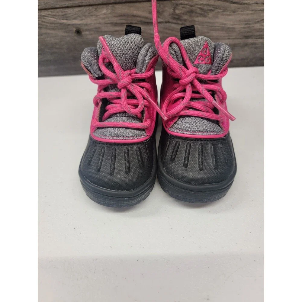 NIKE ACG Woodside 2 High 524878-600 Infant Size 4C Toddler Boots Black/Pink/Gray